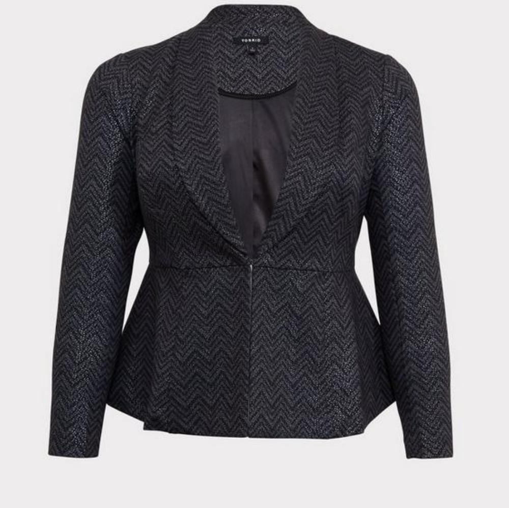 NWT TORRID Size 4 Studio Uptown Prem. Ponte Black Chevron Stretch Peplum Blazer - Picture 4 of 8